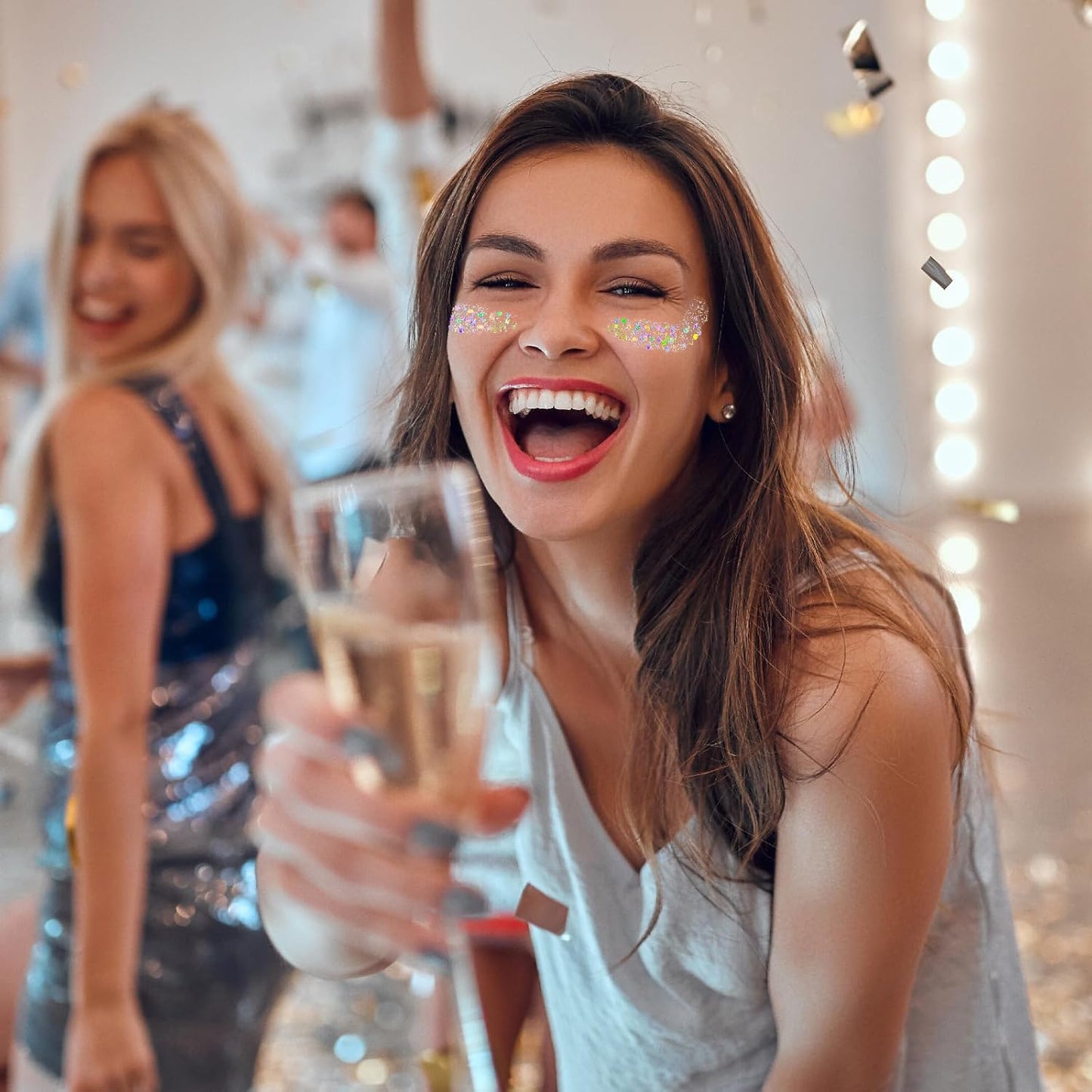 Clear White Glitter Gel for Body, Face, Hair and Lip, Color Changing Glitter Gel Under Light, Rave Mermaid Makeup Accessories (White)