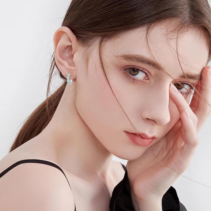 Midir&Etain Opal Hoop Earrings 925 Sterling Silver Huggie Earrings Hypoallergenic Cartilage Hoops Opal Jewelry Gifts for Women