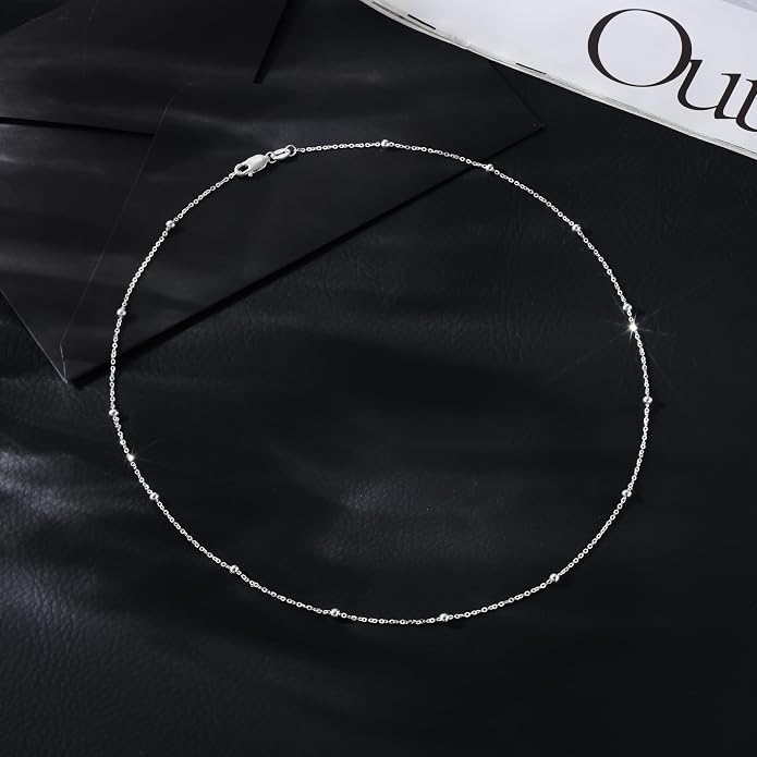 Carffordo 925 Sterling Silver Chain Necklace 16K Gold Plated Beaded Chain Necklace for Women Simple Dainty Choker Necklace Satellite Waterproof Link Necklace Trendy Jewelry Gifts