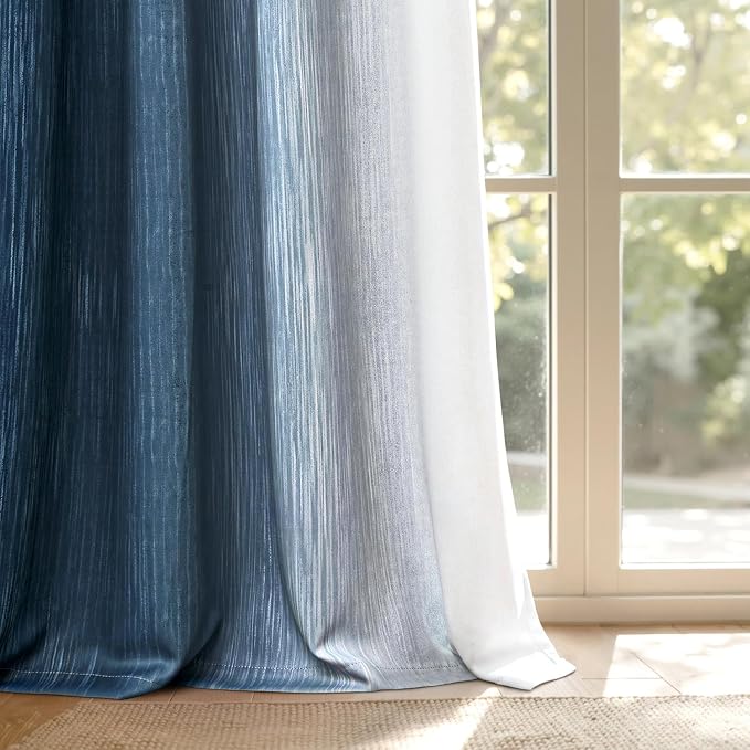 MIULEE Royal Blue and Greyish White Ombre Blackout Curtains, Full Room Darkening Thermal Insulated 90 Inches Long Drapes for Bedroom/Living Room Grommet Window Treatments Modern 52Wx90L, Set of 2