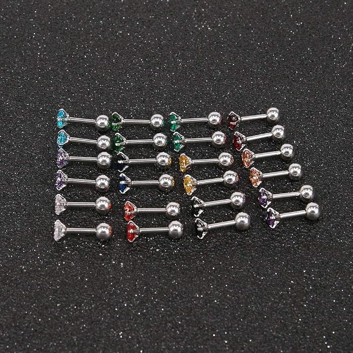 ZS 12 Pairs CZ Ear Stud Mixed Colors Cartilage Earrings Set Stainless Steel Barbell Studs Earrings Helix Tragus Piercing