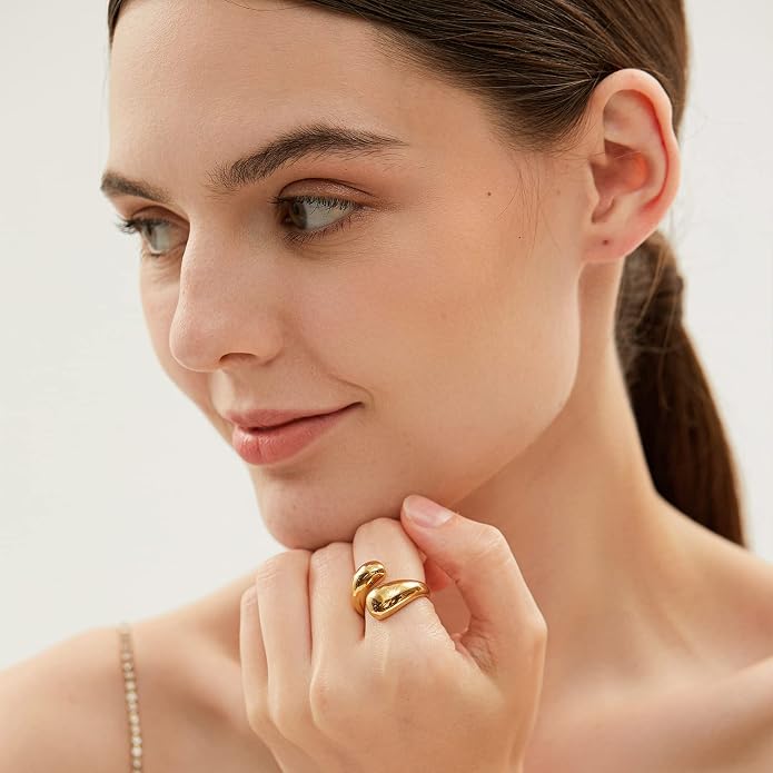 Gold Silver Rings Set for Women Chunky Statement Rings ZC Dome Evil Eye Croissant ring Thick 18K Gold Plated Band Rings