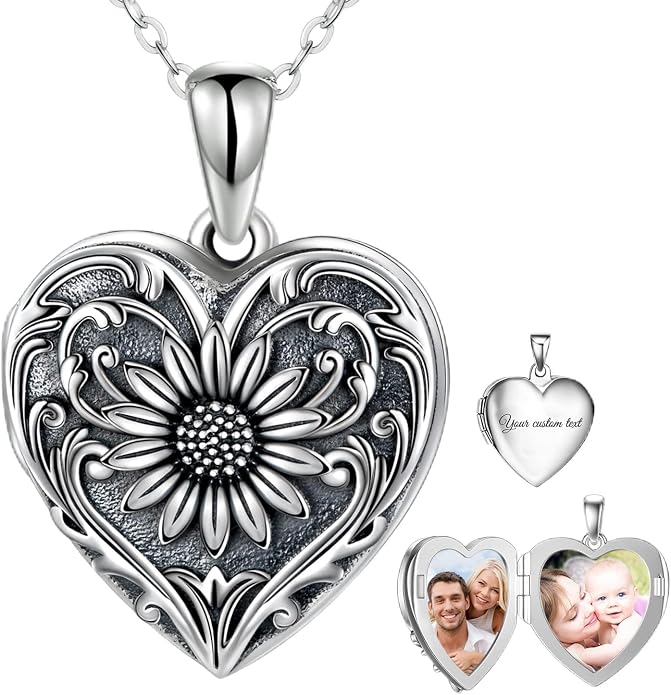 SOULMEET Personalized Silver Locket Necklace That Holds Pictures Photo Keep Someone Near to You, Memorial Custom Lockets Necklaces Letters Engraving for His Her
