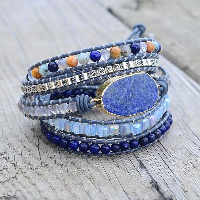 Boho Wrap Bracelet for Women, Handmade Natural Imperial Jasper Multi-Layer Stone Beaded Bracelet, Bohemian Healing Crystal Stone Jewelry Gifts