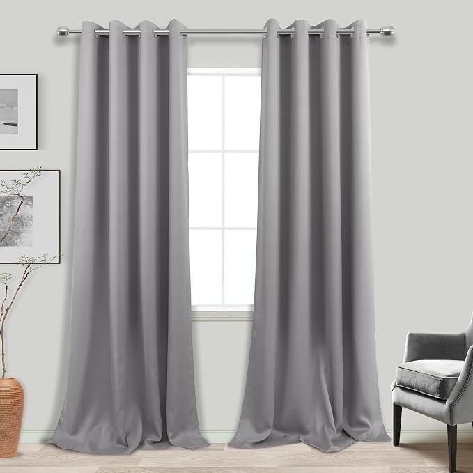 KOUFALL 108 Inch Room Darkening Curtains, 9FT Grommet Drapes for Living Room Bedroom, 2 Panels Set, 9 FT Length 52'' W x 108'' L Inches, Light Grey