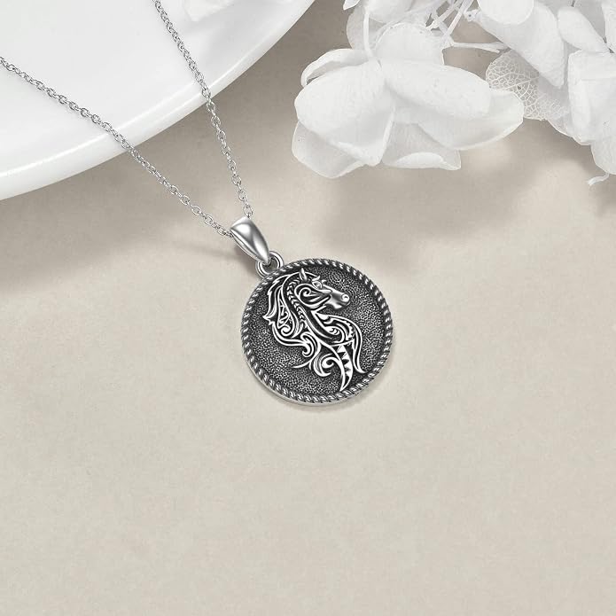 VONALA Sterling Silver Necklace Arrowhead Wolf Celtic Owl Horse Pendant Necklace Viking Animal Jewelry Gift for Men Women
