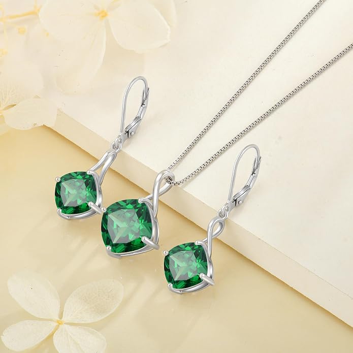 Square Cut Birthstone Necklace for Women Hypoallerg 925 Sterling Silver Cubic Zirconia Necklace Simple Jewelry for Her