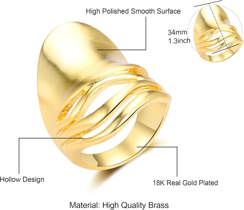 Chunky Rings for Women Gold and Silver Statement Rings Mask Dome Gold Plated Fashion Band Ring Cocktail Costume Jewelry Gift
