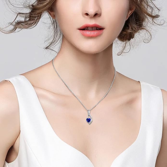 I Love You to The Moon and Back Necklace for Women, 925 Sterling Silver Heart Birthstone Pendant Necklace Jewelry Anniversary Birthday Gifts for Girls Women Wife Mom Daughter