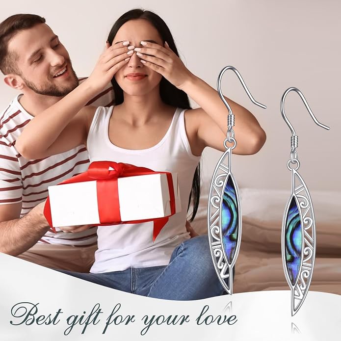 Abalone Shell Dangle Drop Earrings for Women 925 Sterling Silver Filigree Bohemian Earrings Jewelry Gift