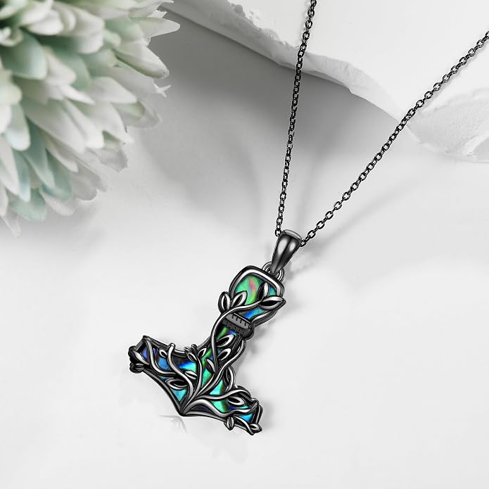 Thor Hammer Necklace 925 Sterling Silver Mjolnir Tree of Life Pendant Necklace Viking Vegvisir Jewelry for Women wife Mom