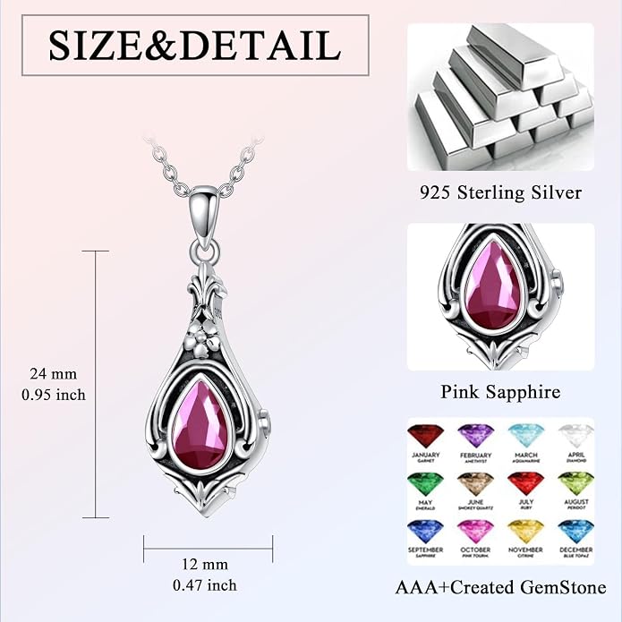 Seiyang Urn Necklace for Ashes 925 Sterling Silver with Birthstone Cremation Jewelry Keepsake Ashes Pendant Necklace Memorial Jewelry for Women Loved One