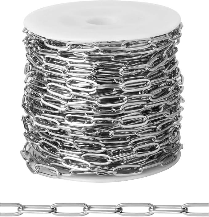 [33FT] Stainless Steel Paperclip Chains for Jewelry Making, 4.3mm Wide 304 Stainless Steel Paperclip Link Chain Roll Bulk for DIY Jewelry Making Craft