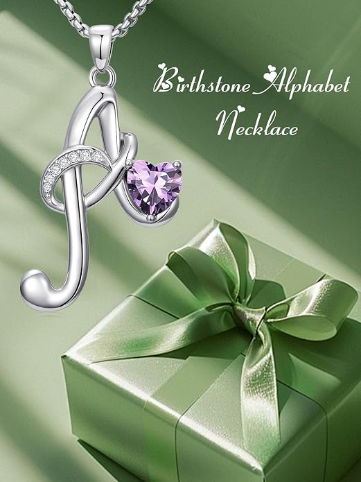 Birthday Gifts for Women Alphabet A to Z Initial Birthstone Pendant Necklaces for Women - 18k White Gold Plated Personalized Name Jewelry Anniversary Graduation Gifts for Wife Her Daughter Girlfriend(with Gift Box)