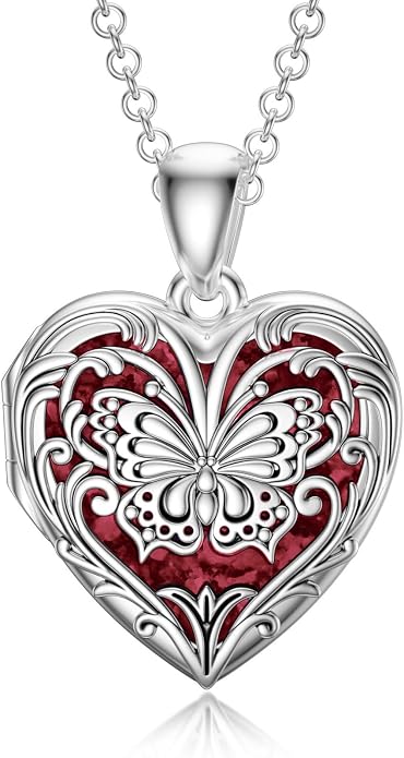 SOULMEET Personalized Butterfly Locket Necklace That Holds Up to 2 Pictures, Memorial Insects Silver Butterfly Photo Locket Custom Any Photo Healing Gift