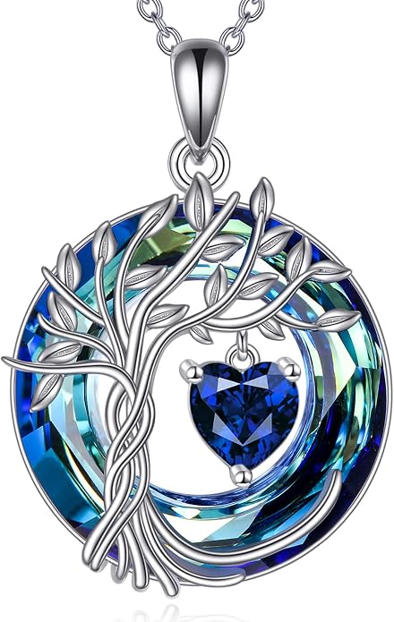 POPLYKE Mothers Day Gifts for Mom Her Wife Tree of Life Necklace 925 Sterling Silver Birthstone Pendant with Crystal Anniversary Birthday Wedding Jewelry for Women