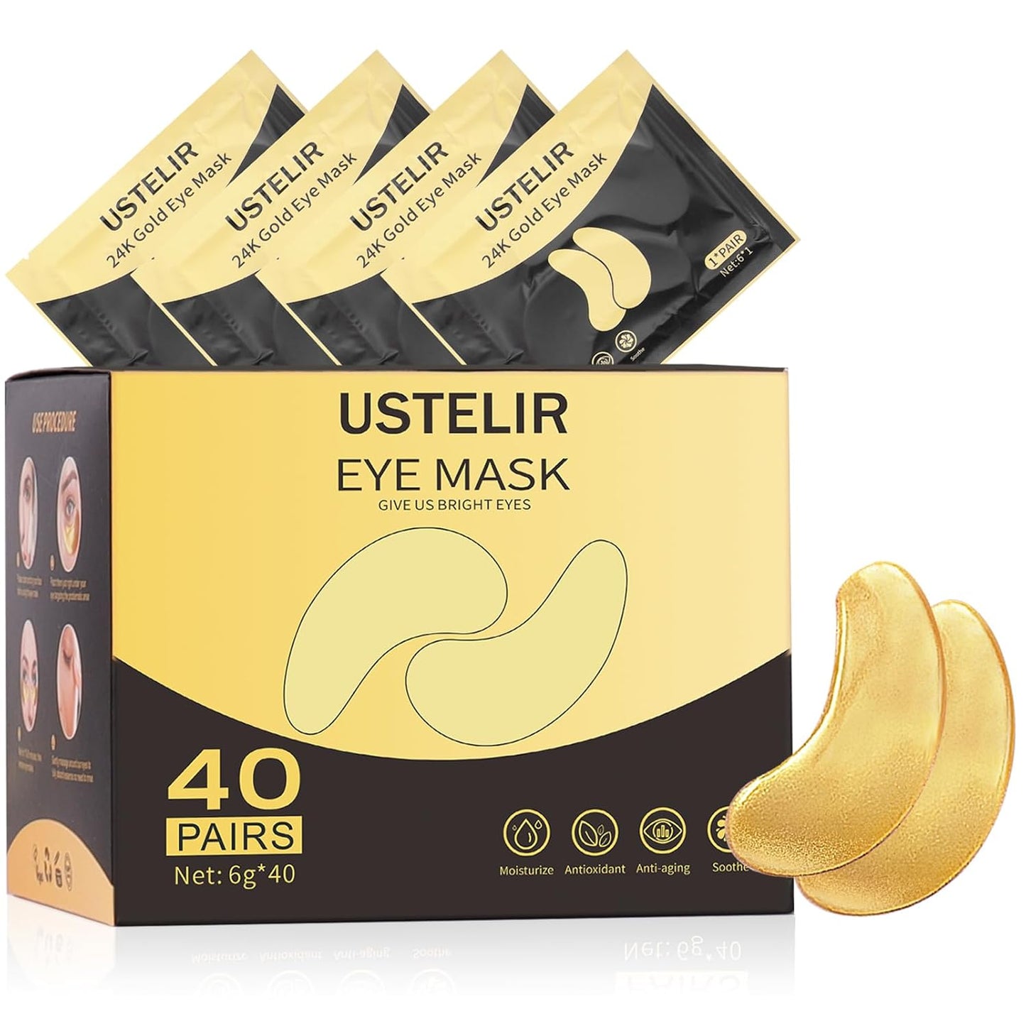 Under Eye Patches, 40 Pairs Eye Mask for Dark Circles, Puffy Eyes, Undereye Bags,Wrinkles,Eye Mask Patches with 24K Gold, Eye Treatment Skin Care for Men & Women Gift