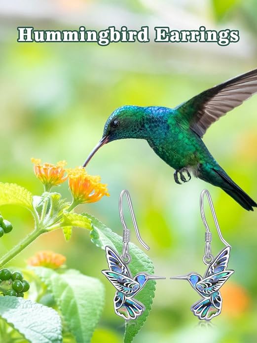 Midari Hummingbird/Butterfly/Lotus Earrings for Women 925 Sterling Silver Abalone Shell Animal Earrings Dangle for Women Abalon Moonstone Jewelry Gifts for Women Mom