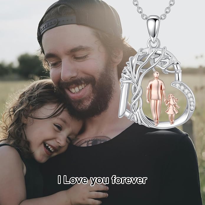 PROESS S925 Sterling Silver Daughter Heart Pendant Necklace from Dad Mom I Love You Forever Jewelry