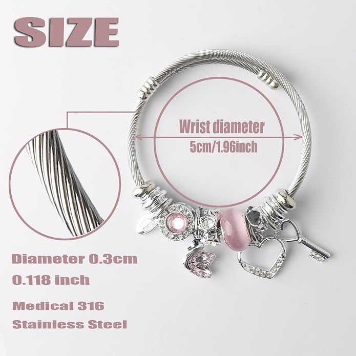 DS Charm Bracelets for girls,exquisite cute cartoon friendship bracelets Silver Stainless Steel Bangle with birthday Gift box, Adjustable girls jewelry Suitable for holiday gifts