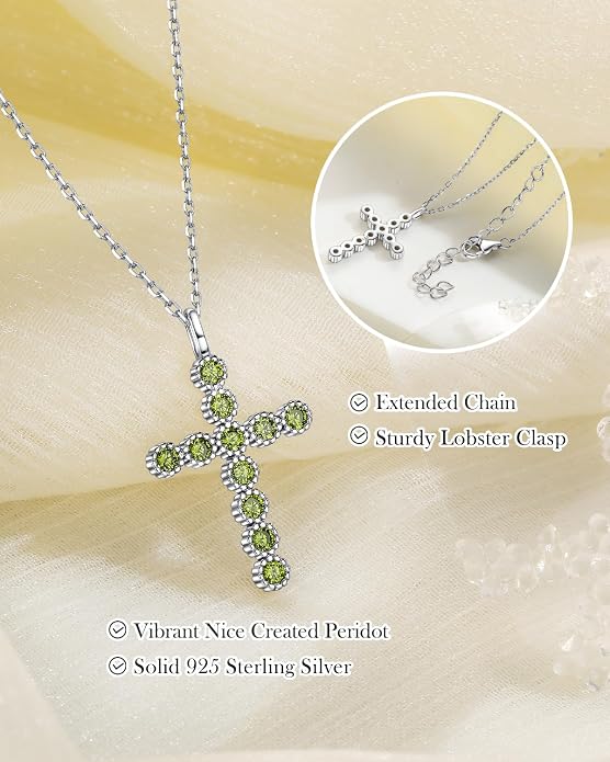 925 Sterling Silver 18 inch Birthstone Cross Pendant Necklace for Women Men