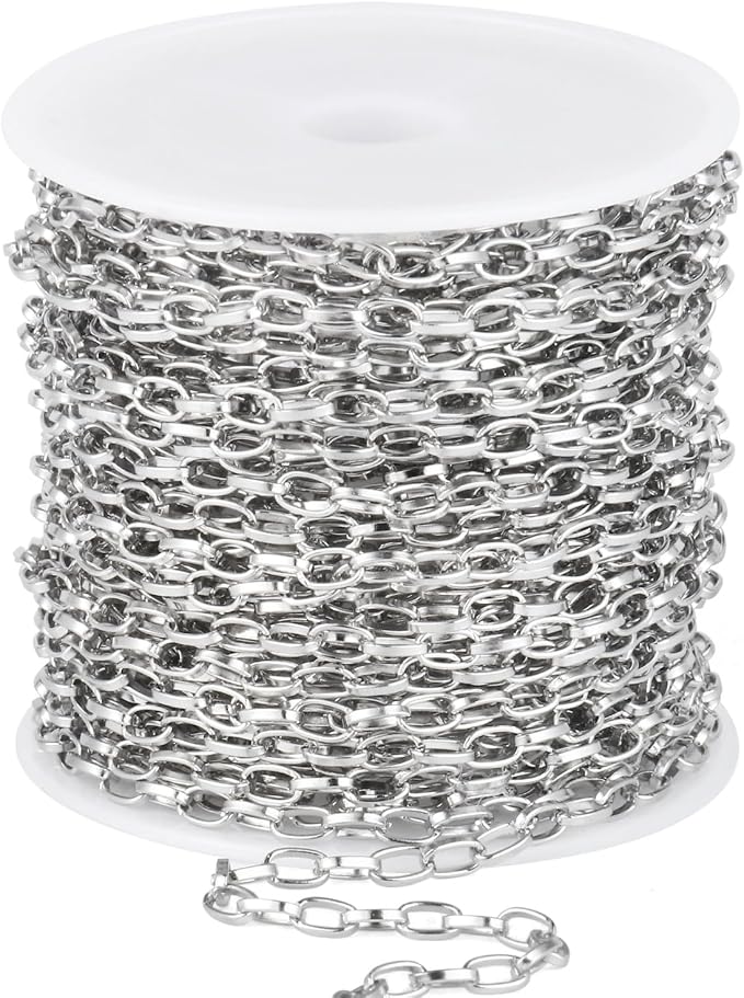 33FT Paperclip Link Chain Roll 3MM Stainless Steel Paperclip Chain Spool Bulk for Jewelry Making
