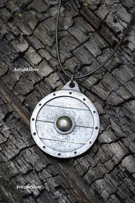 ARTIZANSTORE Hand Forged Shield Pendant,Forged Shield Viking Necklace,Iron,Scandinavian Pendant,Shield Amulet,Shield Pendant
