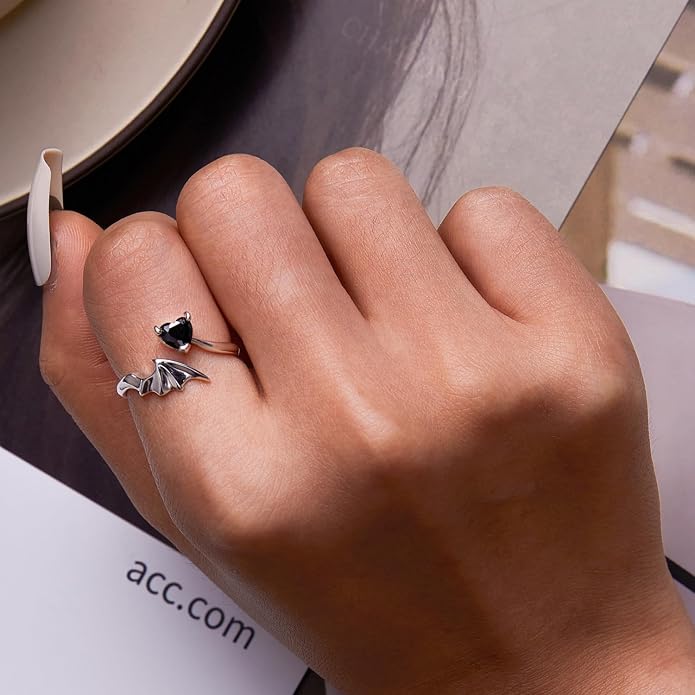 Animal Open Adjustable Ring Playful Cat Dachshund Snake Koi Fish Hummingbird Bat Heart Feather Stacking Ring for Women, Sterling Silver Plated Pet Memorial Jewelry Gift for Cat Lovers