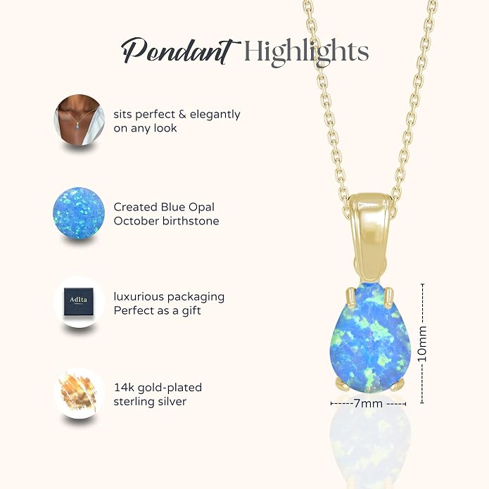 14K Gold Plated Gemstone Teardrop Necklace for Women – Dainty Birthstone Jewelry – Elegant Everyday Gold Necklace – Gift for Her