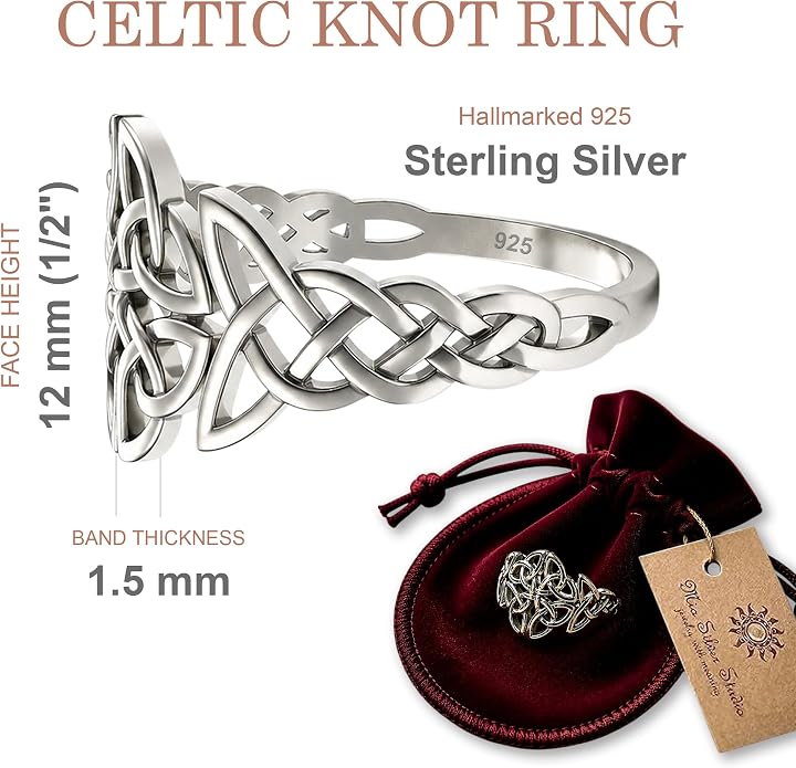 Celtic Knot Ring Sterling Silver 925 - Filigree Braided Irish Wedding Promise Engagement Self Love Rings - Norse Viking Jewelry for Women Size 5 6 7 8 9 10 11 12