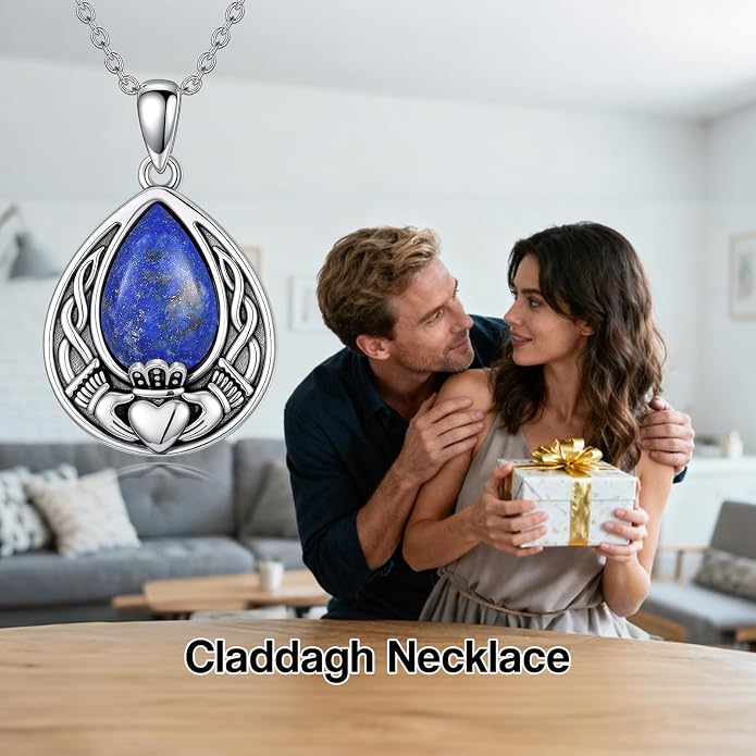 PELOVNY Celtic Knot Necklaces for Women 925 Sterling Silver Gemstone/Birthstone Teardrop Infinity Necklace Irish Celtic Pendant Jewelry Gifts for Mom Daughter Wife