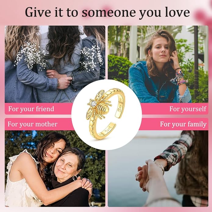 925 Sterling Silver Adjustable Open Rings for Women with Snake, Evil Eye or Bee Designs, Dainty Stackable Thumb Finger Rings, Gold Silver Ring Jewelry Gift for Mujer, Size 6-9