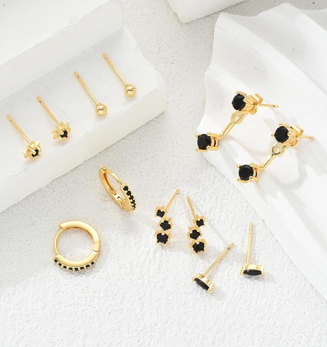 6 Pairs 14K Gold Plated Stud Earrings for Women, Hypoallergenic Cartilage Earrings for Multiple Piercing, Dainty Small Stackable Earrings Set for Jewelry Gift