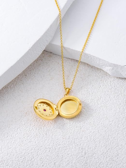Round/Heart/Oval Shape Locket Necklace That Holds Pictures 925 Sterling Silver Personalized Birthstone Photos Engraved Locket Pendant Birthday Memorial Jewelry Gift for Women