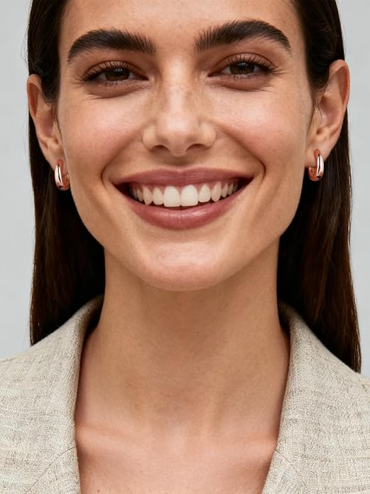 ChicSilver Solid 925 Sterling Silver Chunky Hoop Earrings for Women, Silver Small Thick Huggie Earrings Hypoallergenic Lightweight Silver Hoop Earrings for Sensitive Ears (8/10/12/14mm)
