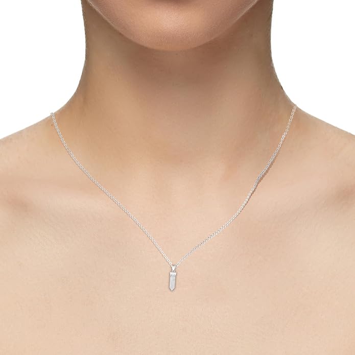 Hexagonal Shape Natural Gemstone Pendant Necklace for Women, Birthstone Jewelry Gifts for Her Birthday, Anniversary, Graduation (15x3.5mm, Bezel-Set)