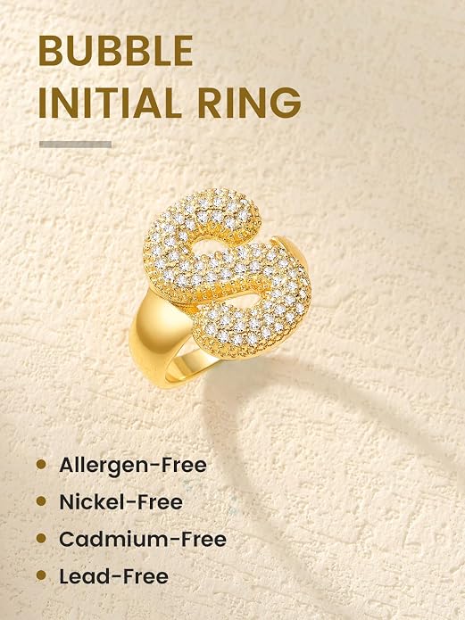 KeyStyle Bold Initial Letter Rings Adjustable, GoldChic Jewelry Women Gold Statement Ring Personalized Engraved Women’s Open Signet Ring for Party (Gold, White Gold, Black)
