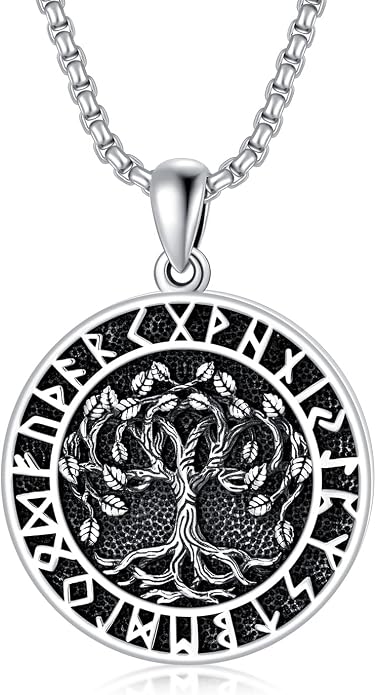 Seiyang Sterling Silver Viking Necklace Norse Jewelry Gift for Men Women with 2mm 22+2 IN Rolo Chain (with Gift Box)