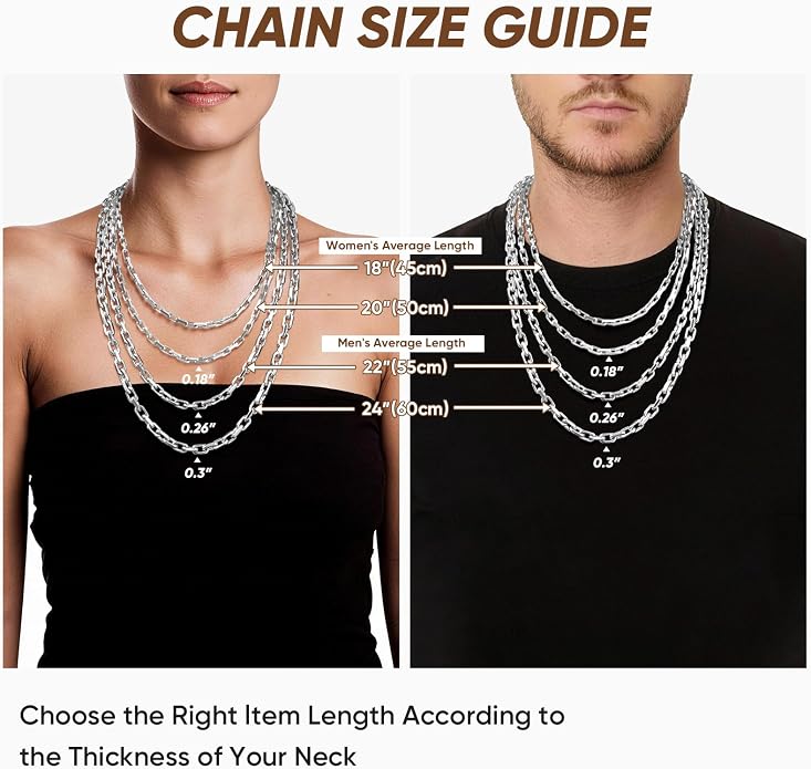 VNOX Paperclip Necklace for Men Women, 4.5/6.5/7mm Solid Diamond-Cut Chunky Stainless Steel Anchor Link Chain Mens Necklaces Jewelry Gifts, 18/20/22/24 Inchs