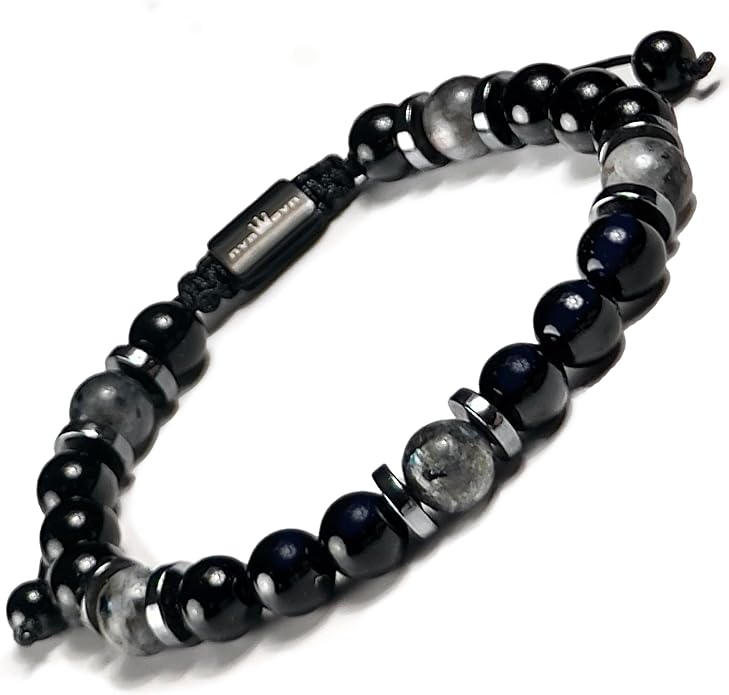 Mens Beaded Bracelet - Stone Jewelry, Black Onyx Hematite Bracelets, Mens Accessories, Adjustable