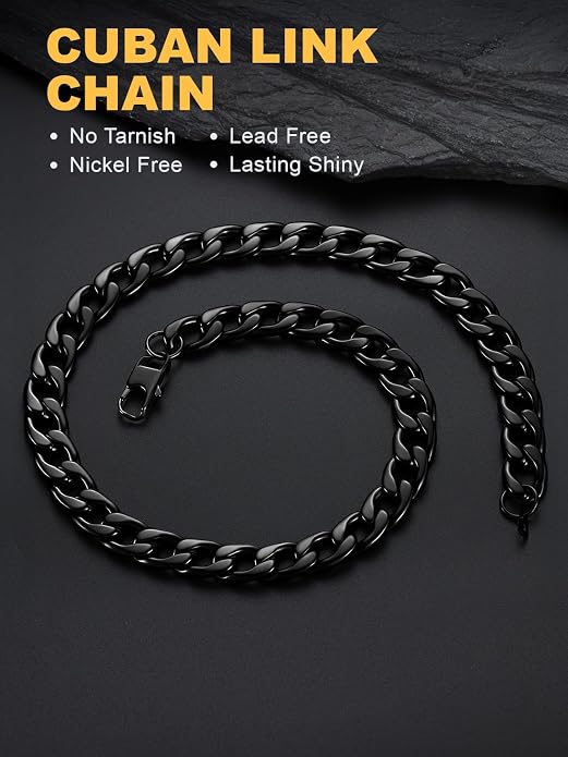U7 Cuban Link Chain for Men Women Stainless Steel Curb Necklace, 7/9/12/15 MM Chunky Chain Silver/Gold/Black Mens Hip Hop Jewelry 18''-30''