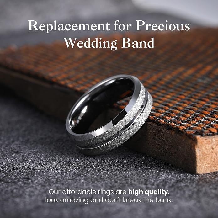 King Will Mens 8mm Rose Gold Groove/Gold Loop/Black Cross Groove Tungsten Carbide Wedding Ring Line Flat Pipe Cut Brushed Polished Comfort Fit 7-14