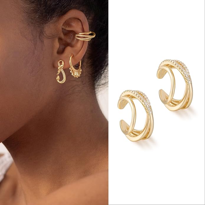 MYEARS Women Ear Cuff Earring Gold Non Pierced Ear Cartilage Clip on Wrap Hoop 14K Gold Filled Tiny Boho Beach Simple Minimalist Delicate Handmade Hypoallergenic Jewelry Gift-Sold as Single/Pair