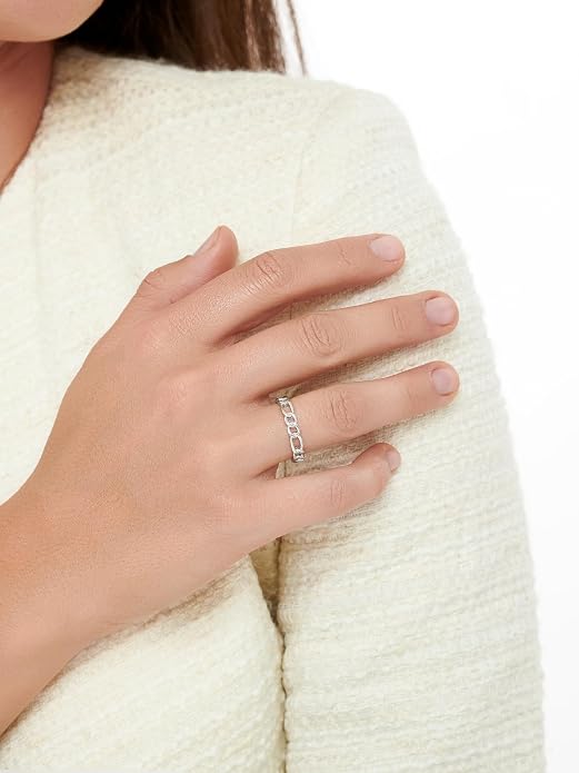 DEVATA Gold or Rhodium Plated Sterling Silver 925 – Eternity, Band Ring for Women – Heart, Knot, Clover, Infinity, Mariner, Cable, Curb, Cuban, Figaro, Daisy, Rope, Ribbed, Dome