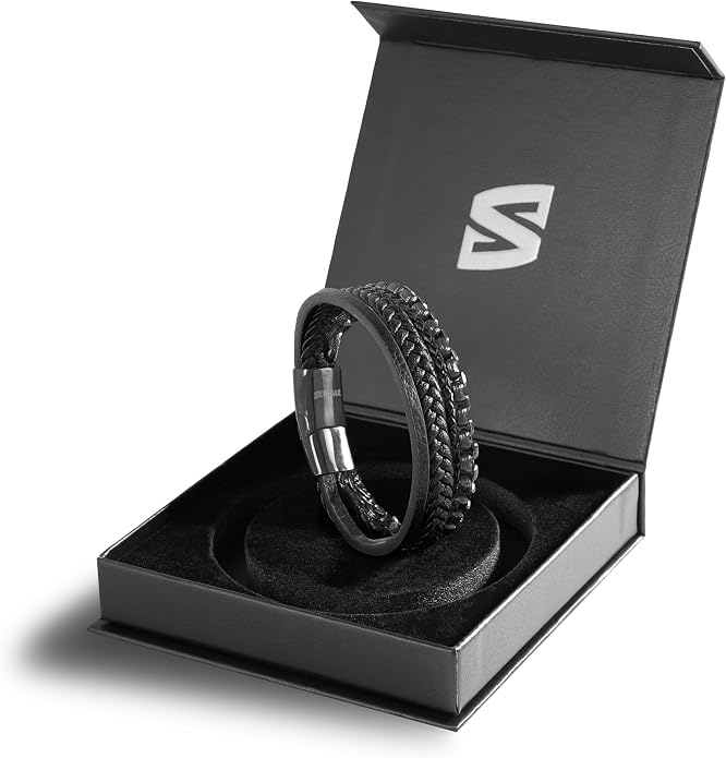 SERASAR Premium Leather Bracelet Men | Stainless Steel Magnetic Clasp | Three Colors | Jewelry Box Included