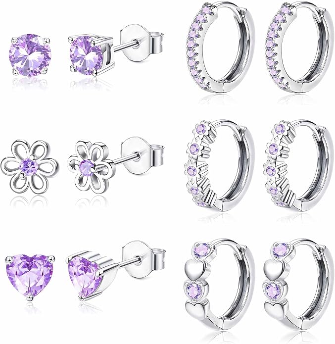 YADOCA 𝟵𝟮𝟱 𝗦𝘁𝗲𝗿𝗹𝗶𝗻𝗴 𝗦𝗶𝗹𝘃𝗲𝗿 Earrings for Girls Women - Hypoallergenic Cute Kids Toddler Earrings - Cubic Zirconia Earrings Studs Hoop Set for Sensitive Ears