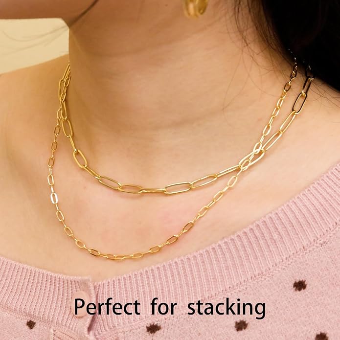 14K Gold Plated Paper Clip Chain Link Necklace Satellite Cross Key Starfish Turquoise Heart Necklace for Women
