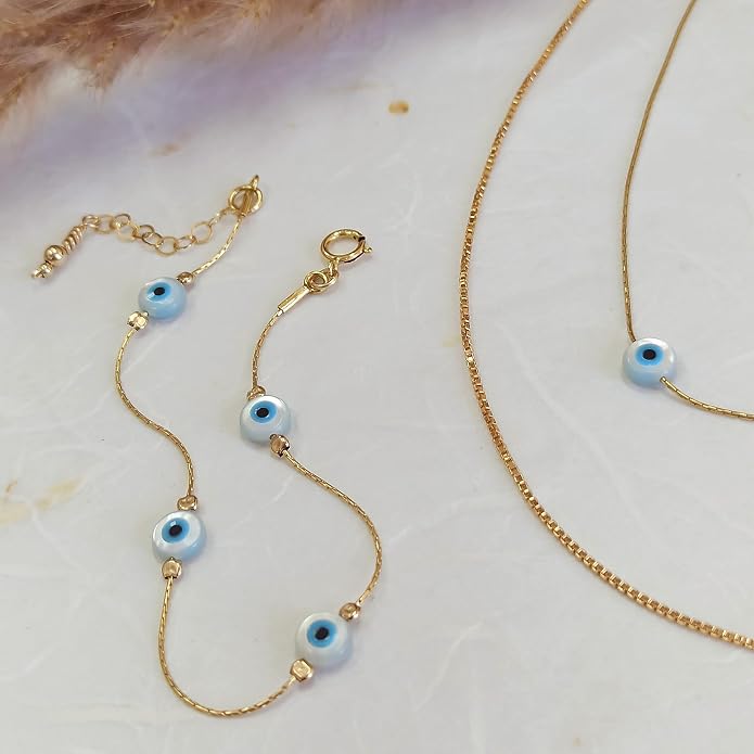 Minimalist Evil Eye Charm Bracelet – Handmade Delicate Good Luck Jewelry for Women – Adjustable 6.5” + 1” Extender