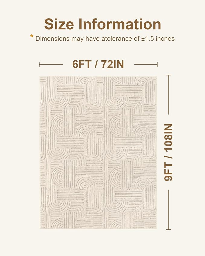 Carvapet 6x9 Area Rug - Beige Modern Geometric Maze 3D High Low Pile Texture Floor Carpet, Luxurious Washable Soft Plush Rug with Skid-Resistant Backing for Living Room Dining Room