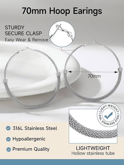 PROSTEEL 30/40/60/80/100mm Chunky Hoop Earrings For Women Gold Plated/Black Stainless Steel Hoops Earrings Statement Jewelry